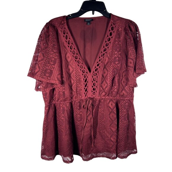 Torrid Lace Kimono Top Women's Size 1X Burgundy Short Sleeve Boho Style - Picture 1 of 8
